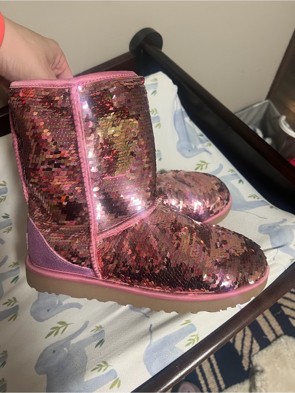UGG Pink Sequin Ankle Booties